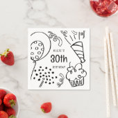 Handgezeichnet jedes Alter Geburtstagsparty Schwar Serviette (Beispiel)