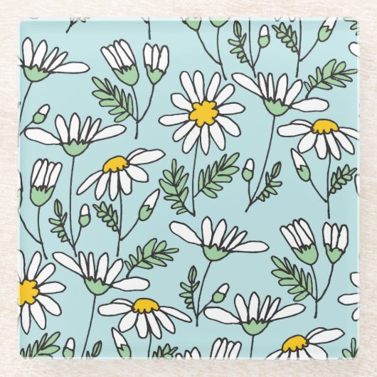 HandGezeichnet Kamillenmuster. Glasuntersetzer (Vorderseite)