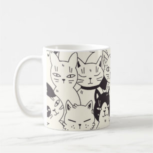 Handgezeichnet Katzen doodeln nahtlos. Kaffeetasse