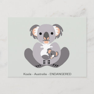 Handgezeichnet - KOALA - Marsupal - gefährdetes Ti Postkarte
