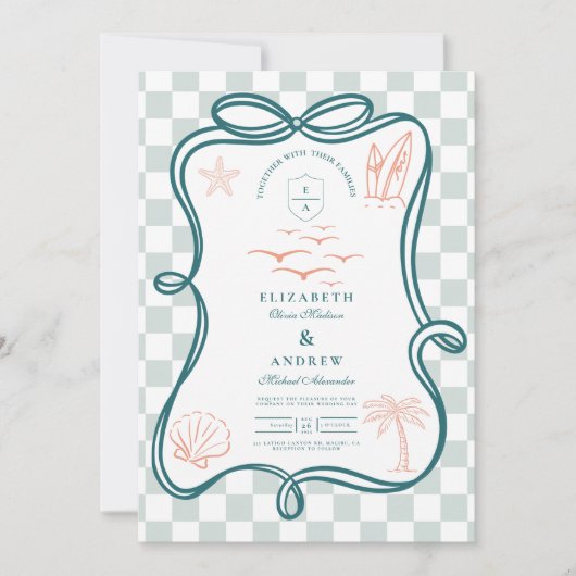 handGezeichnet Küstenhochzeit Einladung (Vorderseite)