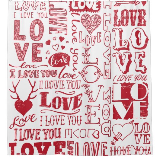 Handgezeichnet Liebe Doodles, charmantes Muster. Duschvorhang (Vorderseite)