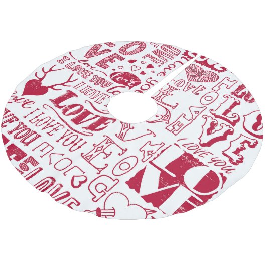 Handgezeichnet Liebe Doodles, charmantes Muster. Polyester Weihnachtsbaumdecke (Schrägansicht)