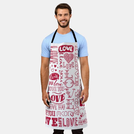 Handgezeichnet Liebe Doodles, charmantes Muster. Schürze (Getragen)
