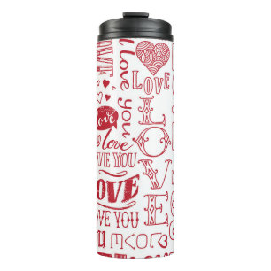Handgezeichnet Liebe Doodles, charmantes Muster. Thermosbecher