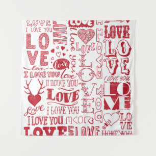 handgezeichnet Liebe-Doodles Wandteppich