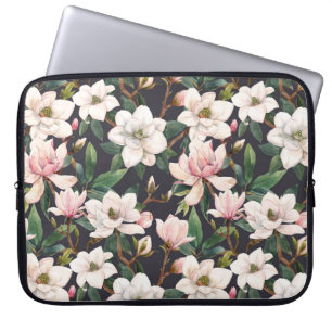 Handgezeichnet Magnolien: Wasserfarben nahtlos. Laptopschutzhülle