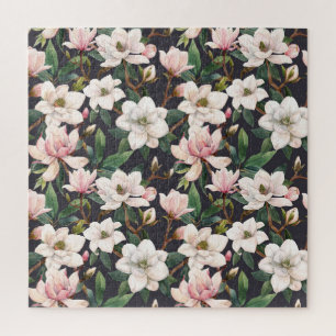 Handgezeichnet Magnolien: Wasserfarben nahtlos. Puzzle