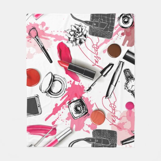Handgezeichnet Make-up, Vintages Grafikmuster. Fleecedecke (Vorderseite)