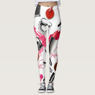Handgezeichnet Make-up, Vintages Grafikmuster. Leggings