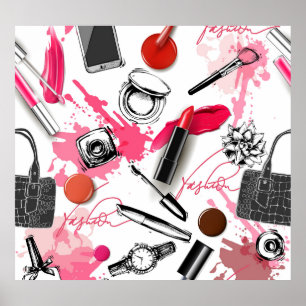 Handgezeichnet Make-up, Vintages Grafikmuster. Poster