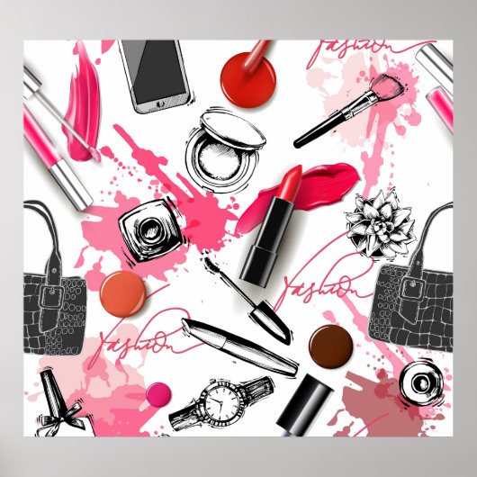 Handgezeichnet Make-up, Vintages Grafikmuster. Poster (Vorne)