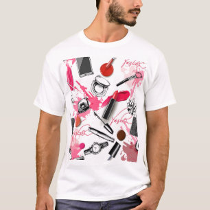 Handgezeichnet Make-up, Vintages Grafikmuster. T-Shirt