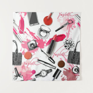 Handgezeichnet Make-up, Vintages Grafikmuster. Wandteppich