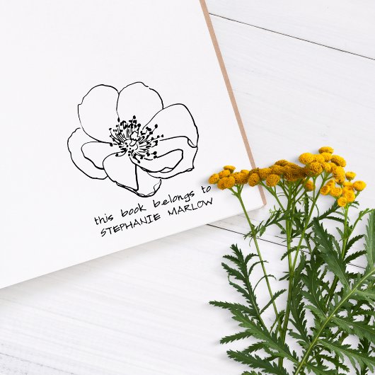 Handgezeichnet Mohn Wildblume Rustikales Bibliothe Gummistempel