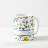 HandGezeichnet Muster für Blumen und Herz Kaffeetasse (VorderseiteRechts)