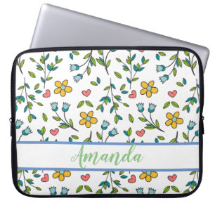 HandGezeichnet Muster für Blumen und Herz Laptopschutzhülle
