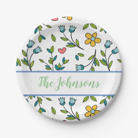 HandGezeichnet Muster für Blumen und Herz Pappteller (Vorderseite)