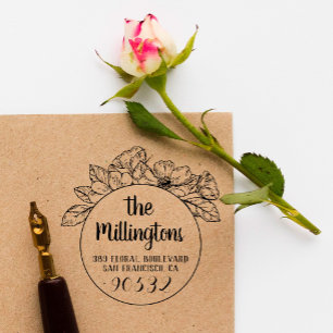 Handgezeichnet Name und Rücksendeadresse der Blume Gummistempel