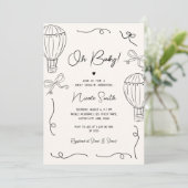 Handgezeichnet Oh Baby Hot Air Ballon Bow Babydusc Einladung (Stehend Vorderseite)