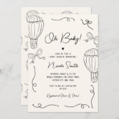 Handgezeichnet Oh Baby Hot Air Ballon Bow Babydusc Einladung (Vorne/Hinten)