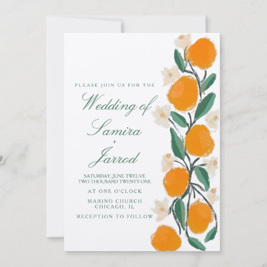 HandGezeichnet Orange Botanical Wedding Kraft (Vorderseite)