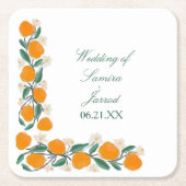 HandGezeichnet Orangefarbene Abstrakte Hochzeit Rechteckiger Pappuntersetzer (Vorderseite)