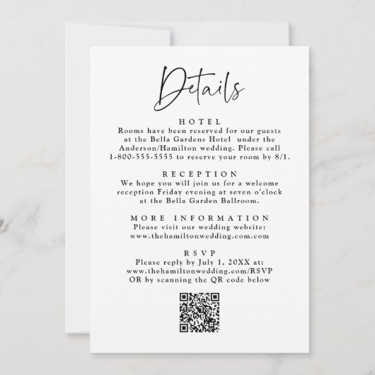 HandGezeichnet Palmbaum QR-Code in einer Hochzeit Einladung (Rückseite)