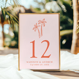HandGezeichnet Palmen Rosa Hochzeitsstimmung Tisch Einladung