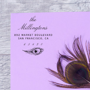 Handgezeichnet Peacock Feather Name & Rücksendeadr Permastempel
