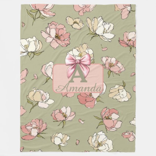 HandGezeichnet Peony Pattern Fleece Blanket (Vorderseite)