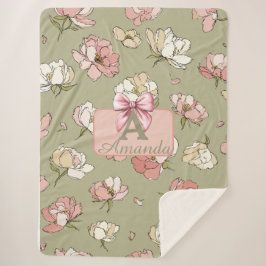 HandGezeichnet Peony Pattern Sherpa Blanket Sherpadecke