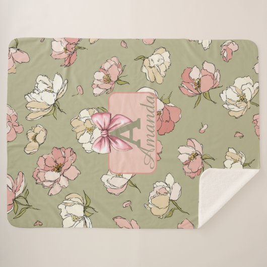 HandGezeichnet Peony Pattern Sherpa Blanket Sherpadecke (Vorderseite (Horizontal))