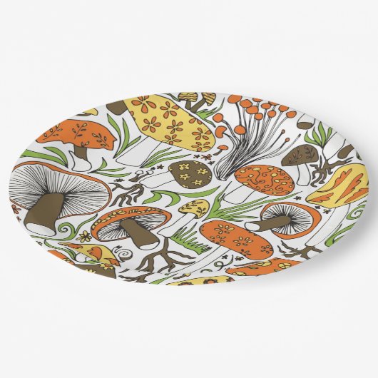 Handgezeichnet Pilze Pappteller (Schrägansicht)