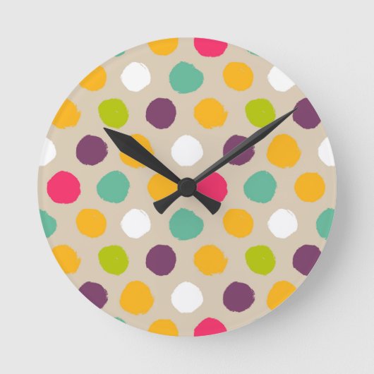 Handgezeichnet Polka-Punktmuster Runde Wanduhr (Vorderseite)