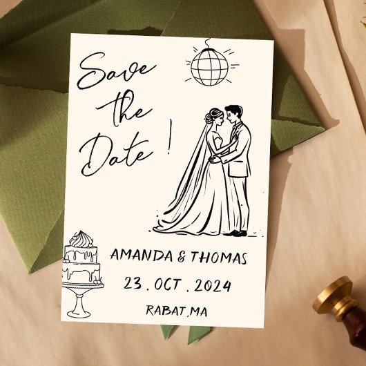 Handgezeichnet Retro Creme Whimsical Save The Date