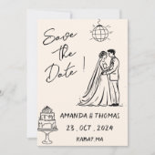 Handgezeichnet Retro Creme Whimsical Save The Date (Vorderseite)