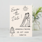 Handgezeichnet Retro Creme Whimsical Save The Date (Stehend Vorderseite)