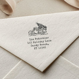 HandGezeichnet Retro-Weihnachtswagenfamilie Permastempel