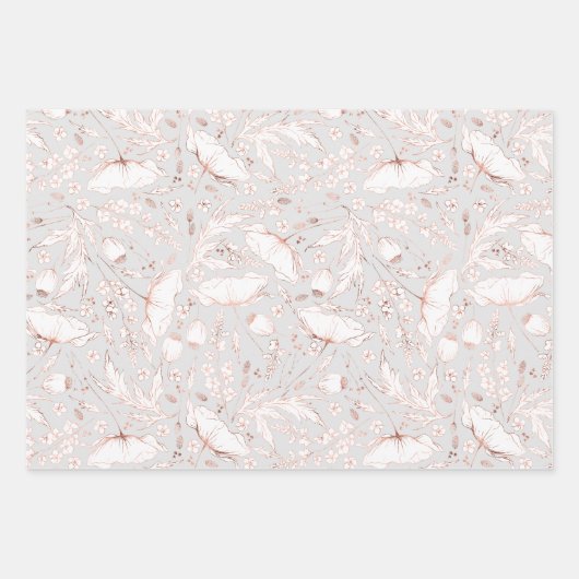 Handgezeichnet Rosa Wildblumen Muster Elegant Geschenkpapier Set (Vorderseite 3)