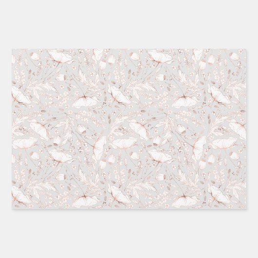 Handgezeichnet Rosa Wildblumen Muster Elegant Geschenkpapier Set (Vorderseite 2)