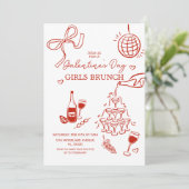 HandGezeichnet Rote Galentine-Tagesmädchen Brunch Einladung (Stehend Vorderseite)