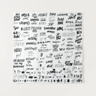 Handgezeichnet Schrift, Typografie-Doodle-Sammlung Wandteppich