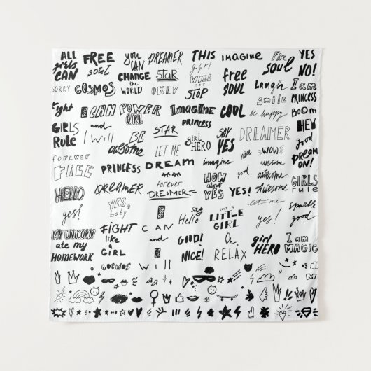 Handgezeichnet Schrift, Typografie-Doodle-Sammlung Wandteppich (Vorderseite)