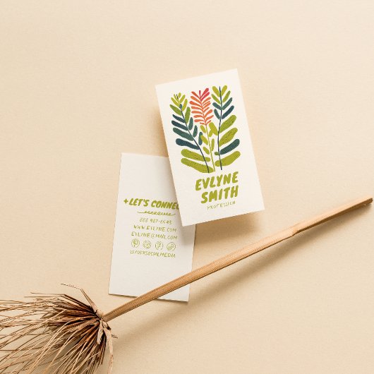 Handgezeichnet Schriftgrünes, feines Retro Funky F Visitenkarte