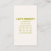 Handgezeichnet Schriftgrünes, feines Retro Funky F Visitenkarte (Rückseite)