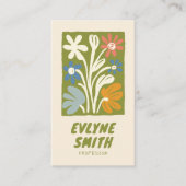 Handgezeichnet Schriftlich Grün kühl Retro Boho Fl Visitenkarte (Vorderseite)