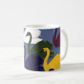 Handgezeichnet Schwäne, blaues Seemuster. Kaffeetasse (VorderseiteRechts)
