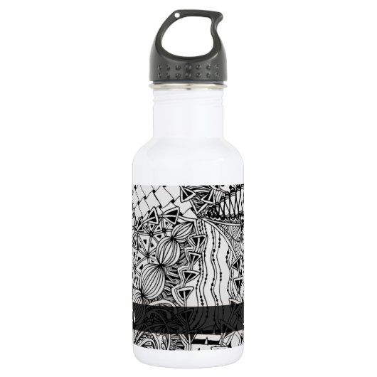 HandGezeichnet Schwarz-Weiß-Doodle-Muster Art ZIA Trinkflasche (Vorderseite)