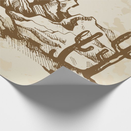 Handgezeichnet Skizze. Typische Landschaftswüste v Geschenkpapier (Ecke)